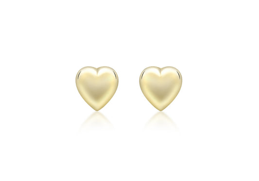 9ct Yellow Gold 7mm Puffed-Heart Stud Earrings