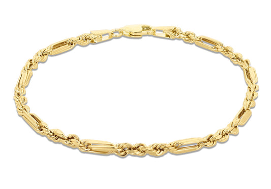 9ct Yellow Gold Figaro Rope Bracelet