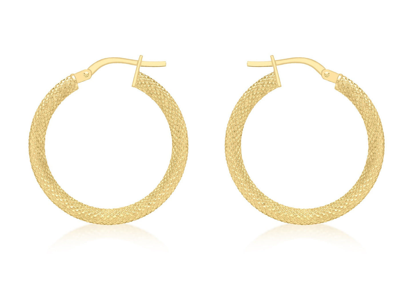9ct Yellow Gold 25mm Textured-Round-Hoop Creole Earrings