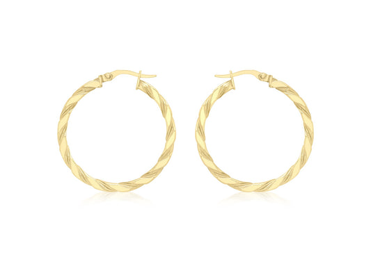 9ct Yellow Gold 30mm Twist Hoop Creole Earrings