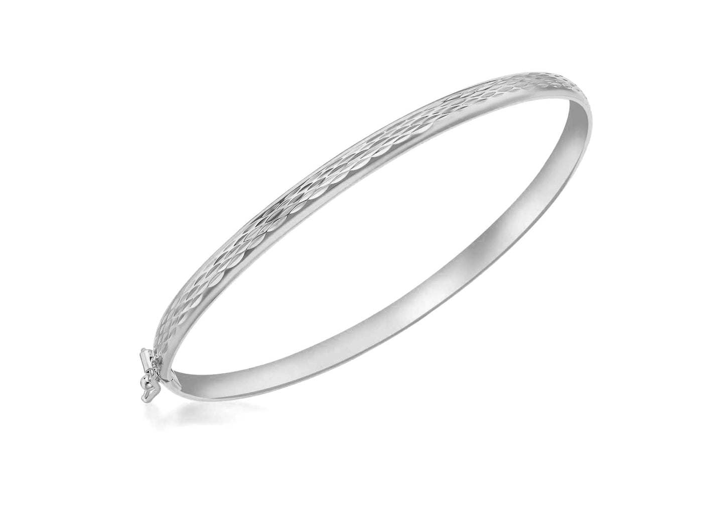 9ct White Gold Diamond Cut Engraved Bangle