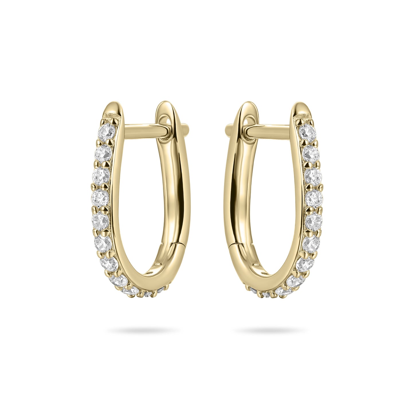Gold Plated Silver Pave Oval Hoop Earrings