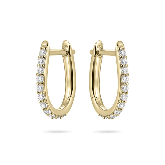 Gold Plated Silver Pave Oval Hoop Earrings