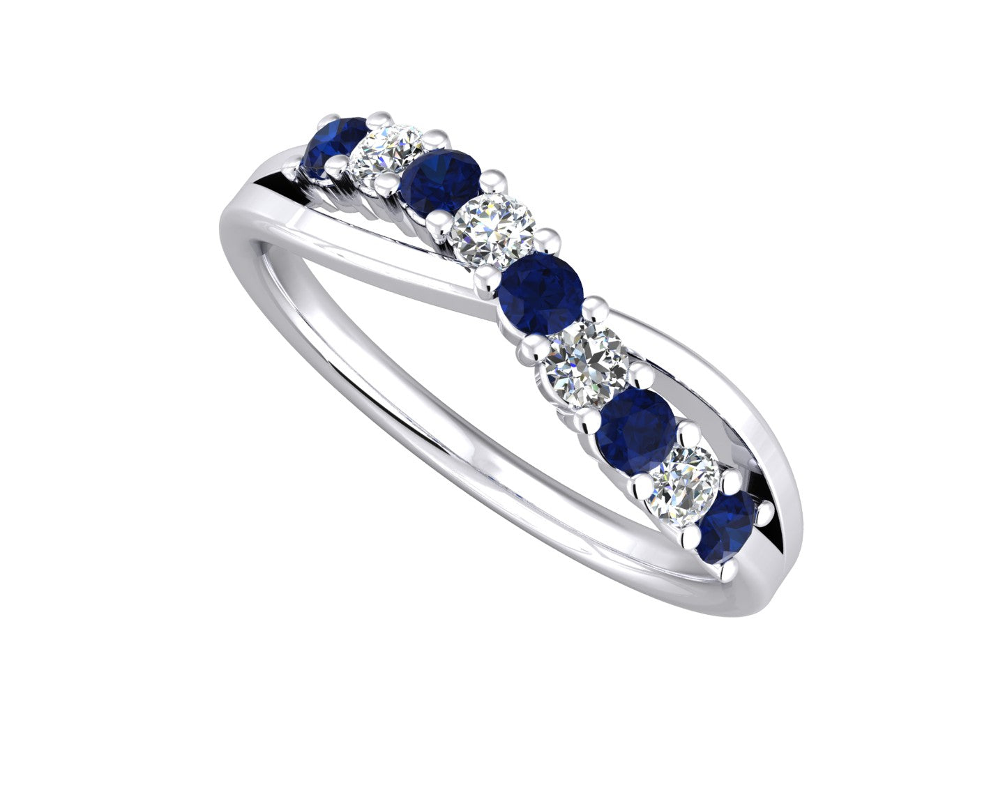 9ct White Gold Crossover Blue Sapphire and Diamond Eternity Ring