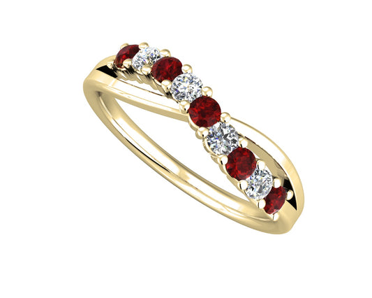 9ct Yellow Gold Ruby and Diamond Channel Set Eternity Ring