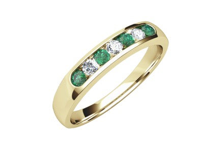 9ct Yellow Gold Emerald and Diamond Channel Set Eternity Ring