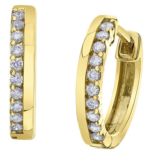 9ct Yellow Gold Diamond Accent Hoop Earrings