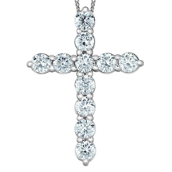 9ct White Gold Round Cut Diamond Cross Pendant with Chain