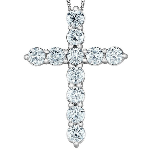 9ct White Gold Round Cut Diamond Cross Pendant with Chain
