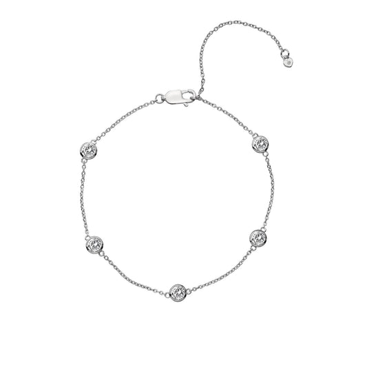 Silver White Topaz and Diamond Bubble Chain Bracelet