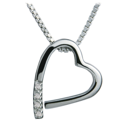 Silver Diamond Set Side Heart Pendant with Chain