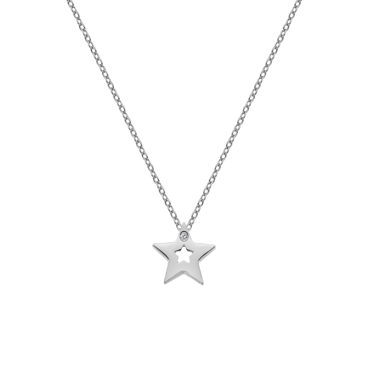 Silver Diamond Set Star Pendant and Chain