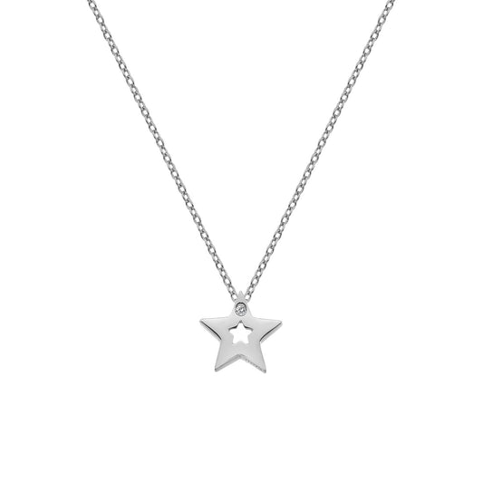 Silver Diamond Set Star Pendant and Chain