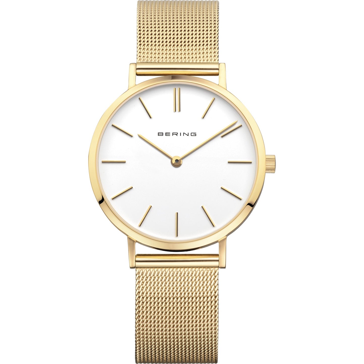 Large Dial Gold Colour Mesh Strap Watch