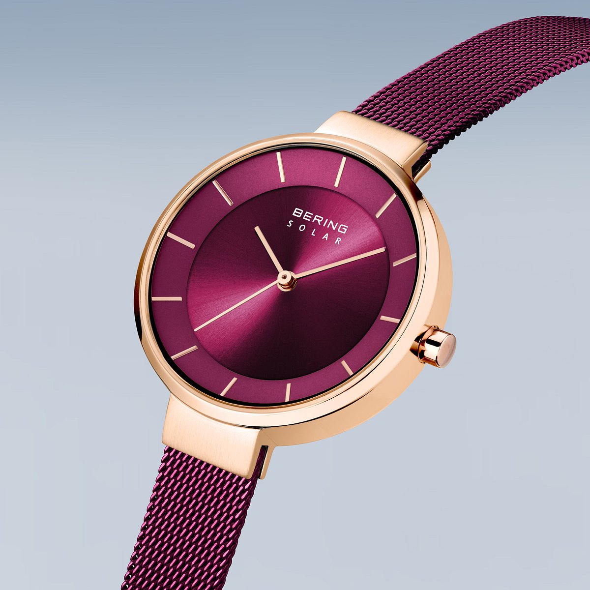 Burgundy Mesh Strap and Rose Gold Colour Bezel Watch