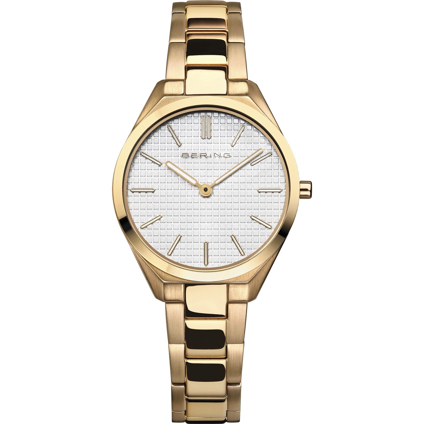 Gold Colour Cream Embossed Dial Watch