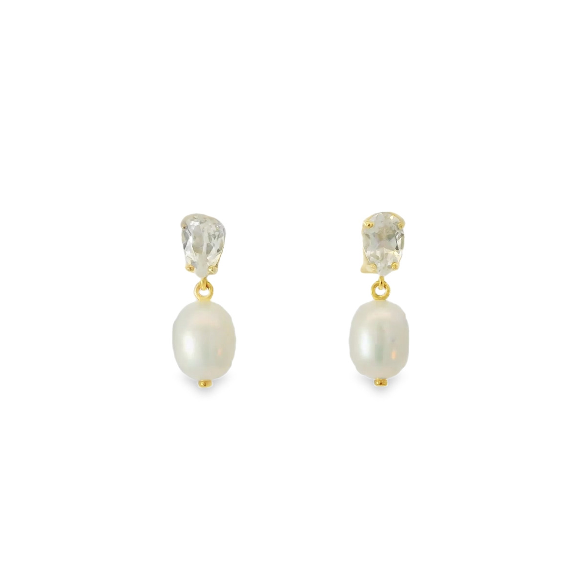 GE2493W 9ct YG FWP + pearshape white Topaz drop Earrings