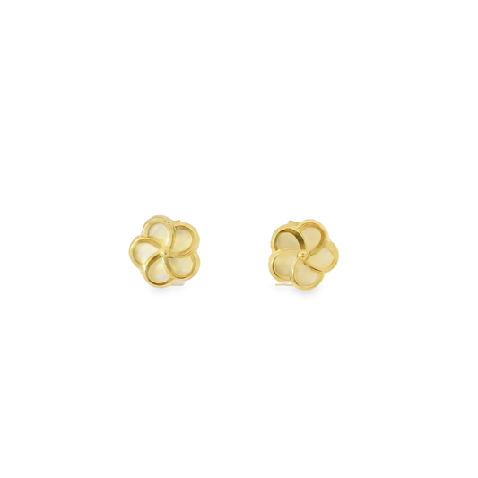 MOP large flower stud 9ct y/g