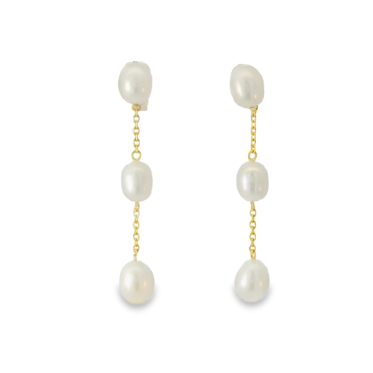 GE23388W 9ct YG FWP Tier Drop Earrings