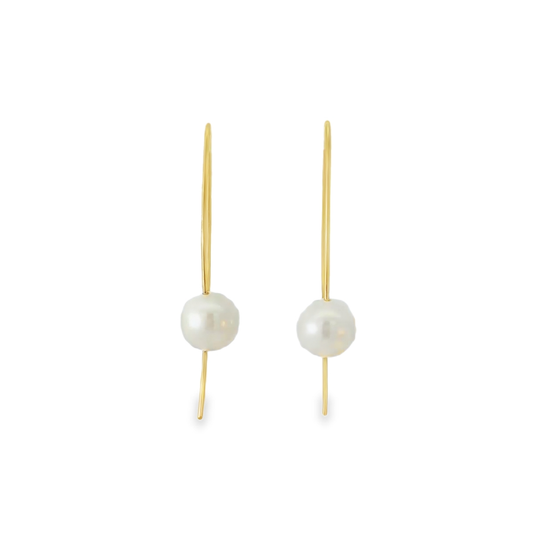 9ct YG fixed hook drop Pearl E