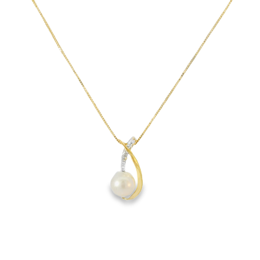 9ct yg dia/pearl c/over pend