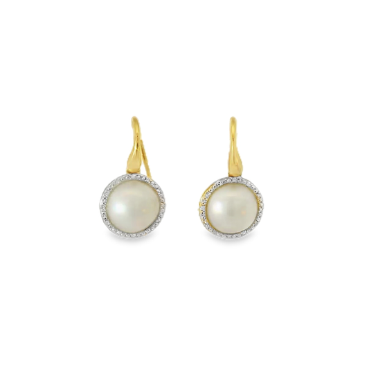 GE2287W 9ct YG Diamond White Mabe Pearl drop Earrings
