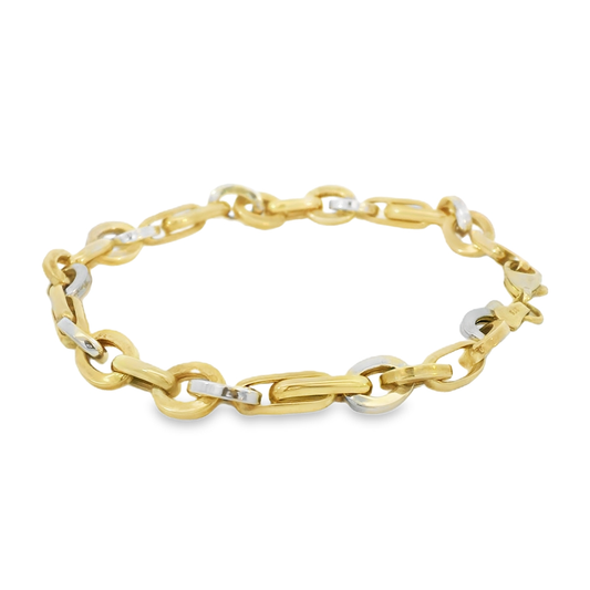 9ct YG & WG Oval+Bar Link Br