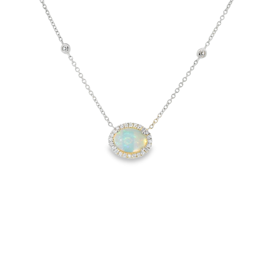 Oval Opal and Diamond Cluster Necklace