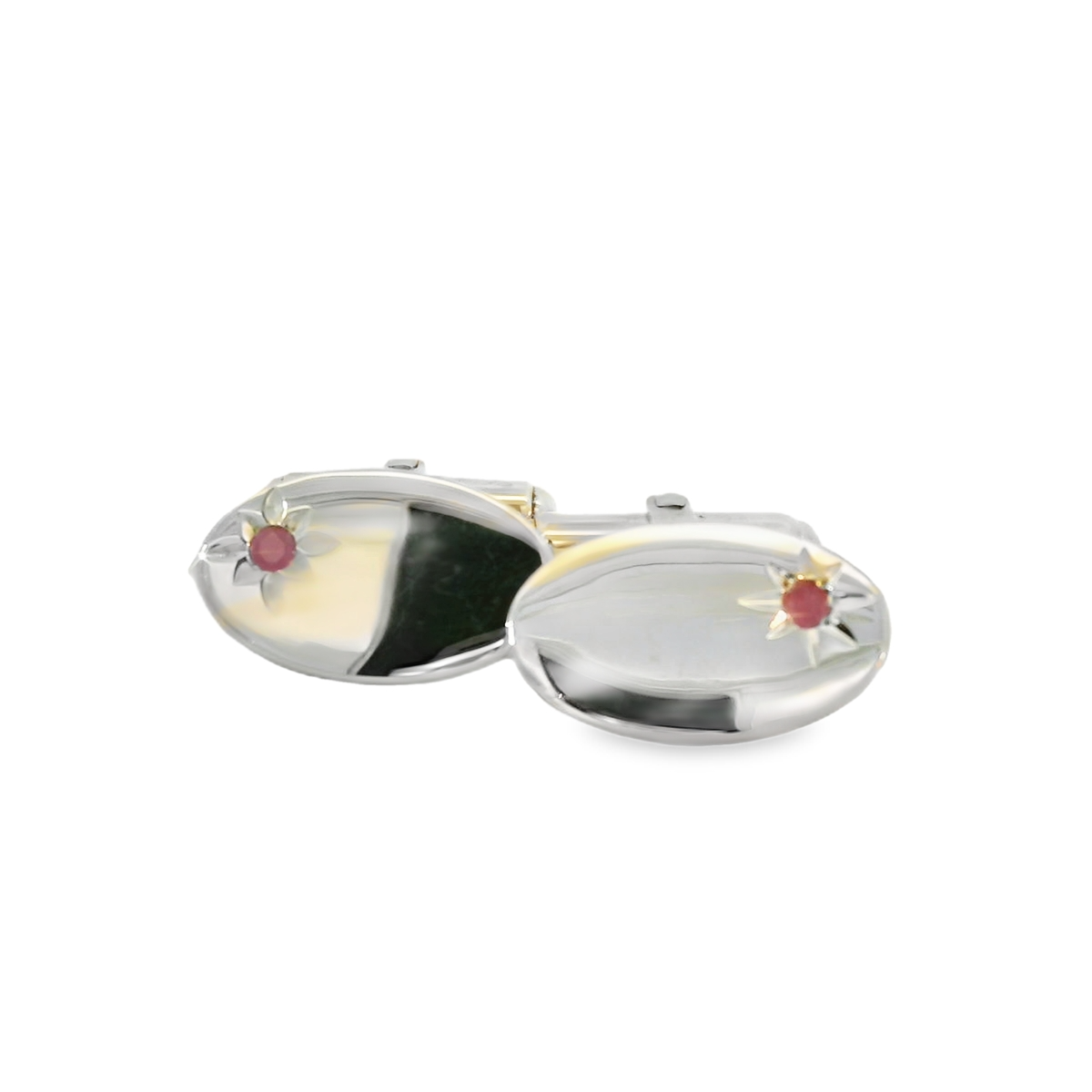 Silver oval Ruby Cufflinks