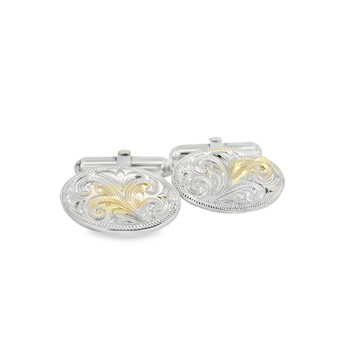 Silver Full hand engraved oval cufflinks