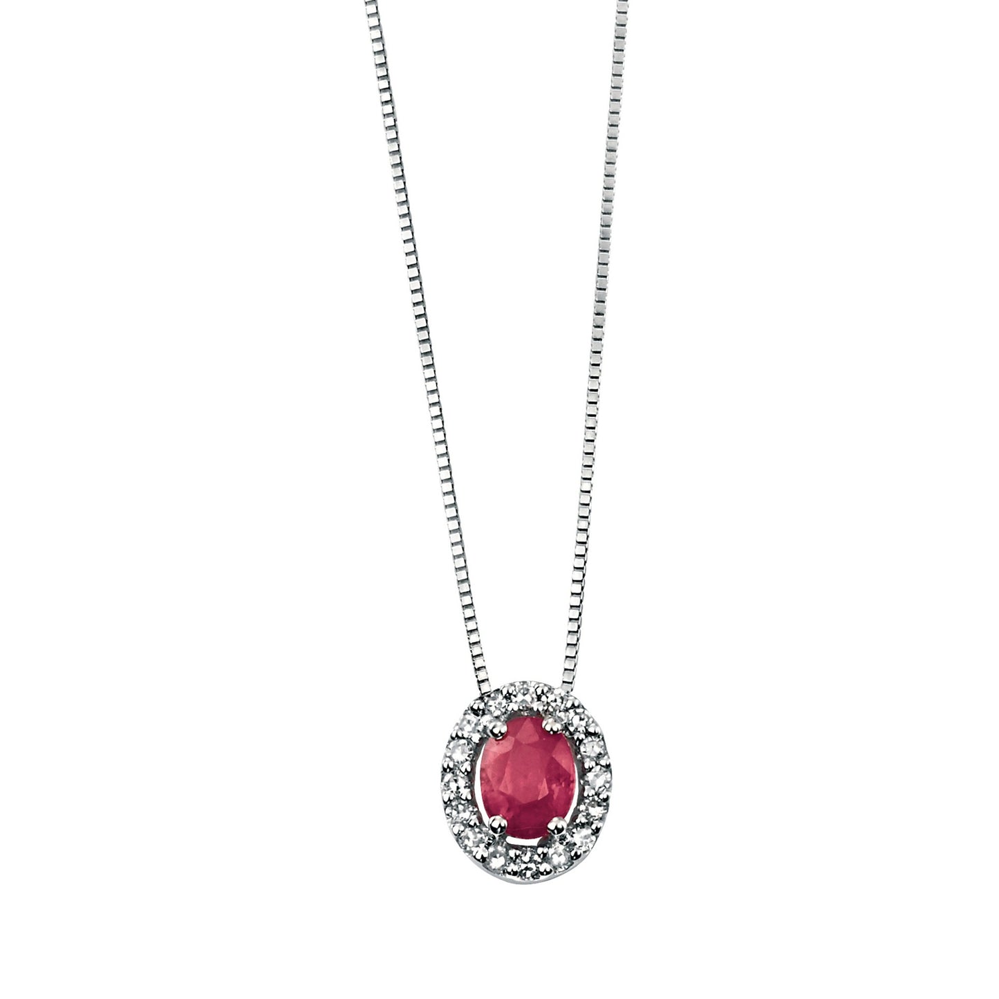 9ct White Gold Ruby and Diamond Cluster Pendant