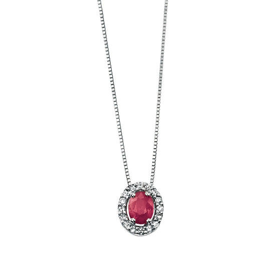 9ct White Gold Ruby and Diamond Cluster Pendant