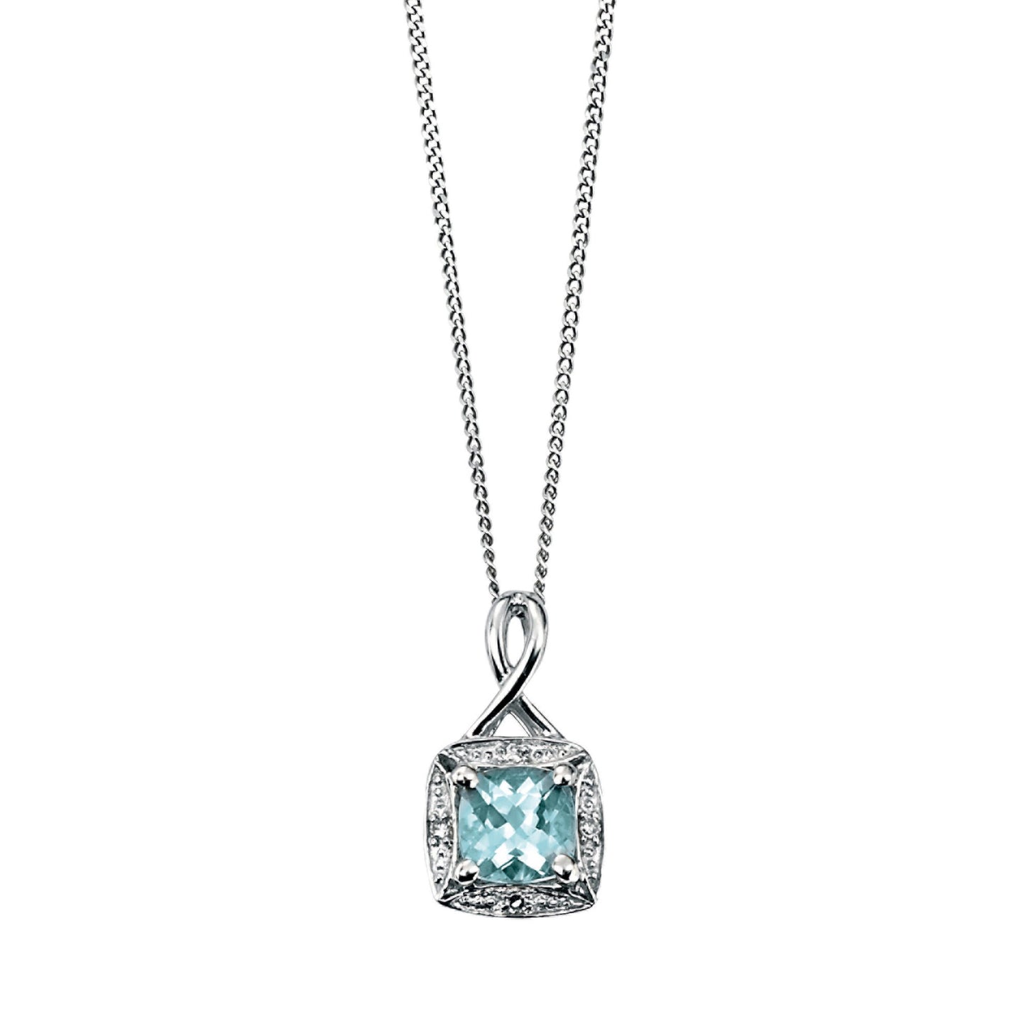 9ct White Gold Diamond and Aquamarine Vintage Square Pendant