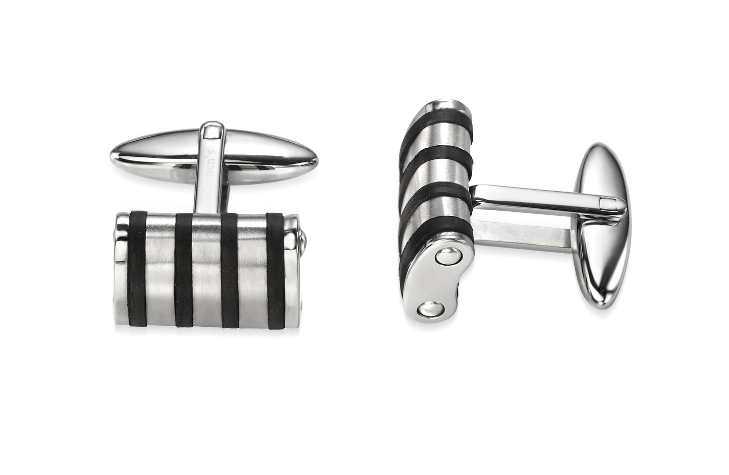 Stainless Steel Black Rubber Line Cufflinks
