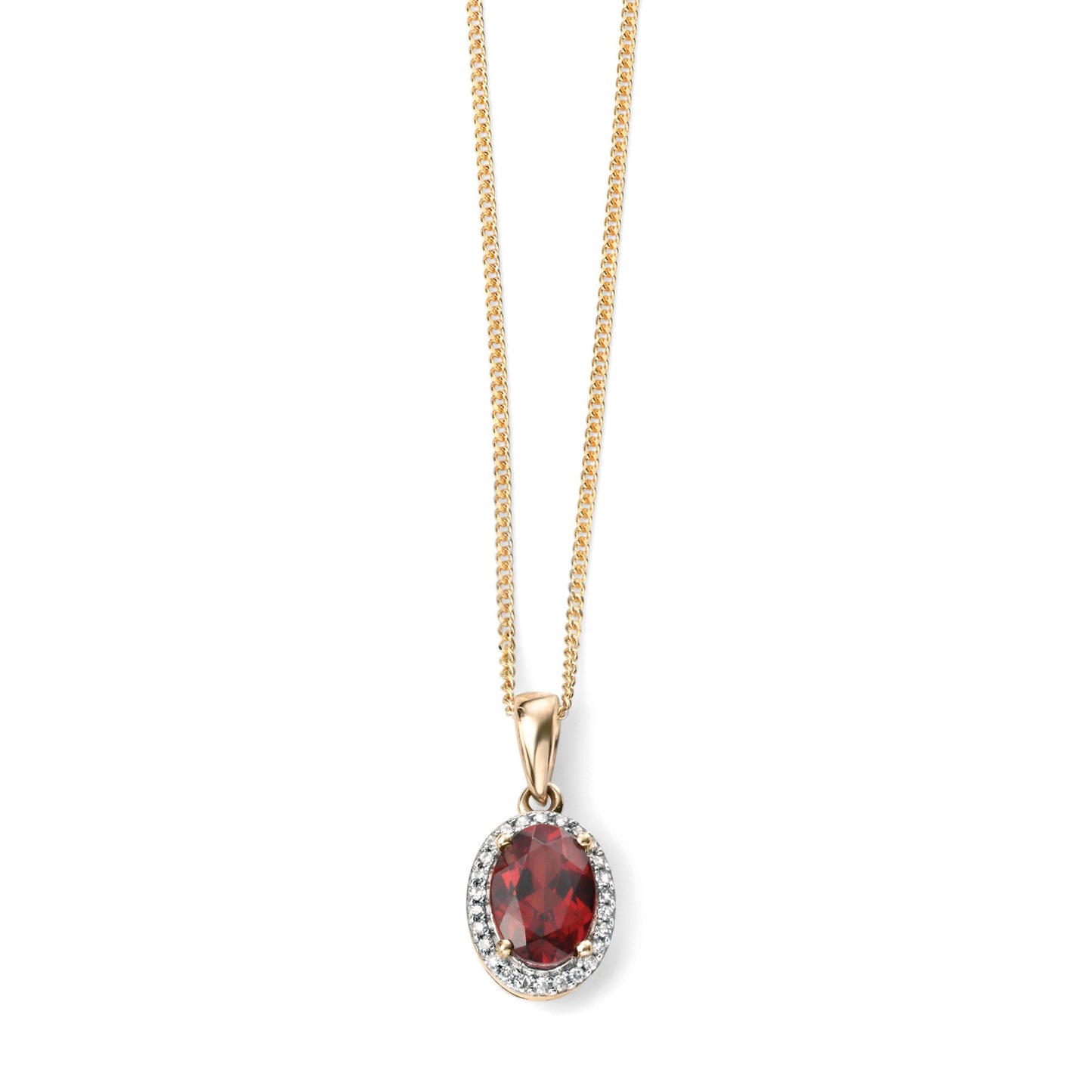 9ct Yellow Gold Oval Garnet and Diamond Cluster Pendant