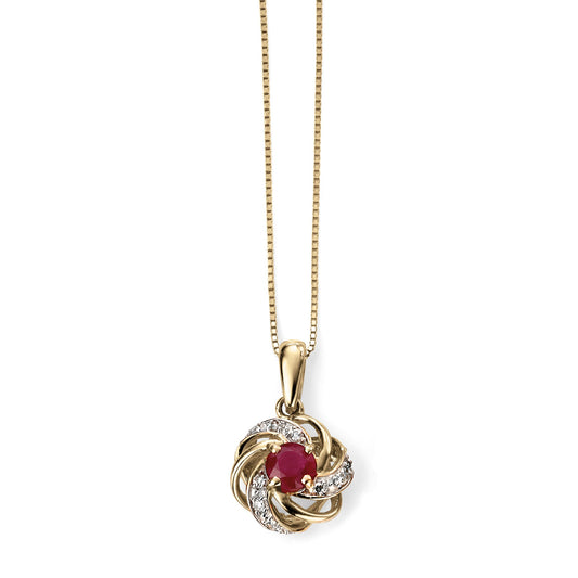 9ct Yellow Gold Ruby and Diamond Knot Pendant