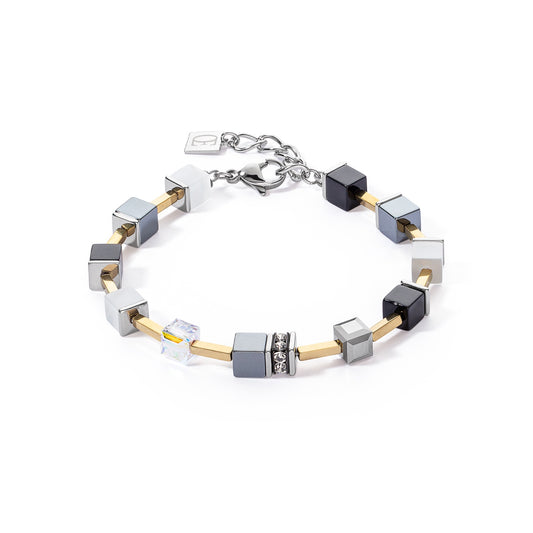 Yellow Gold Plated Grey, Black and Clear Swarvoski Cube Bracelet