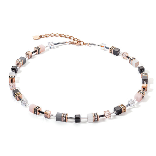 Rose Gold PlatedBeige, Black and White Swarvoski Cube Necklace