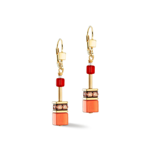 2838/20/0300 YGP Red and Orange Swarvoski Cube Earrings