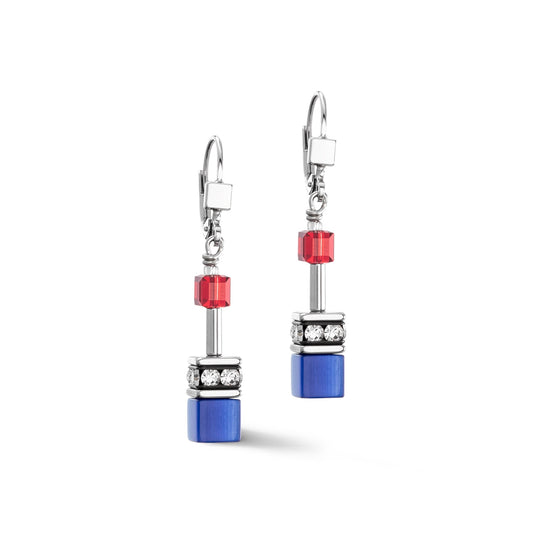 2838/20/0330 Lilac, Blue and Red Swarvoski Cube Earrings