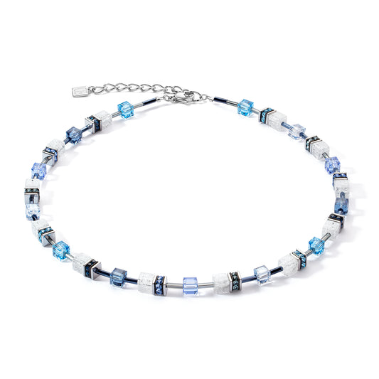 blue white geo cube necklace