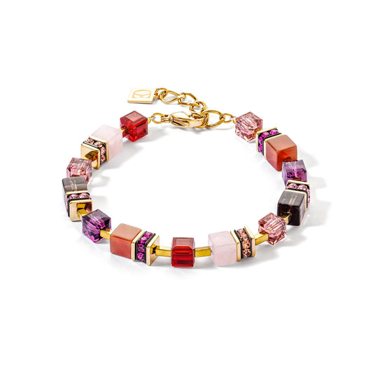 Yellow Gold Plated Red, Pink and Purple Swarvoski Cube Bracelet