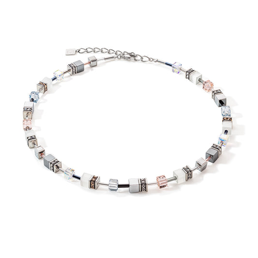 White,Metallic +Peach Geo Cube Necklace