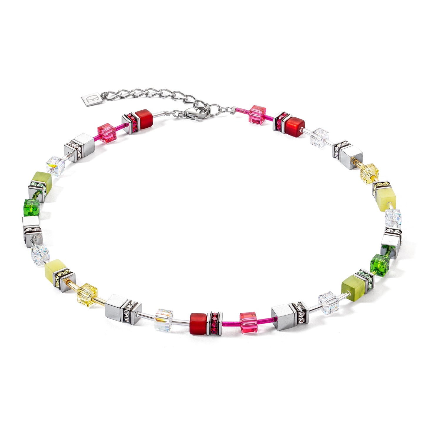 Red, Green, Yellow and Metallic Swarvoski Cube Necklace