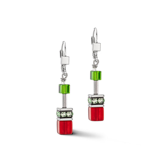 4023/20/0305 Red, Green, Yellow and Metallic Swarvoski Cube Earrings