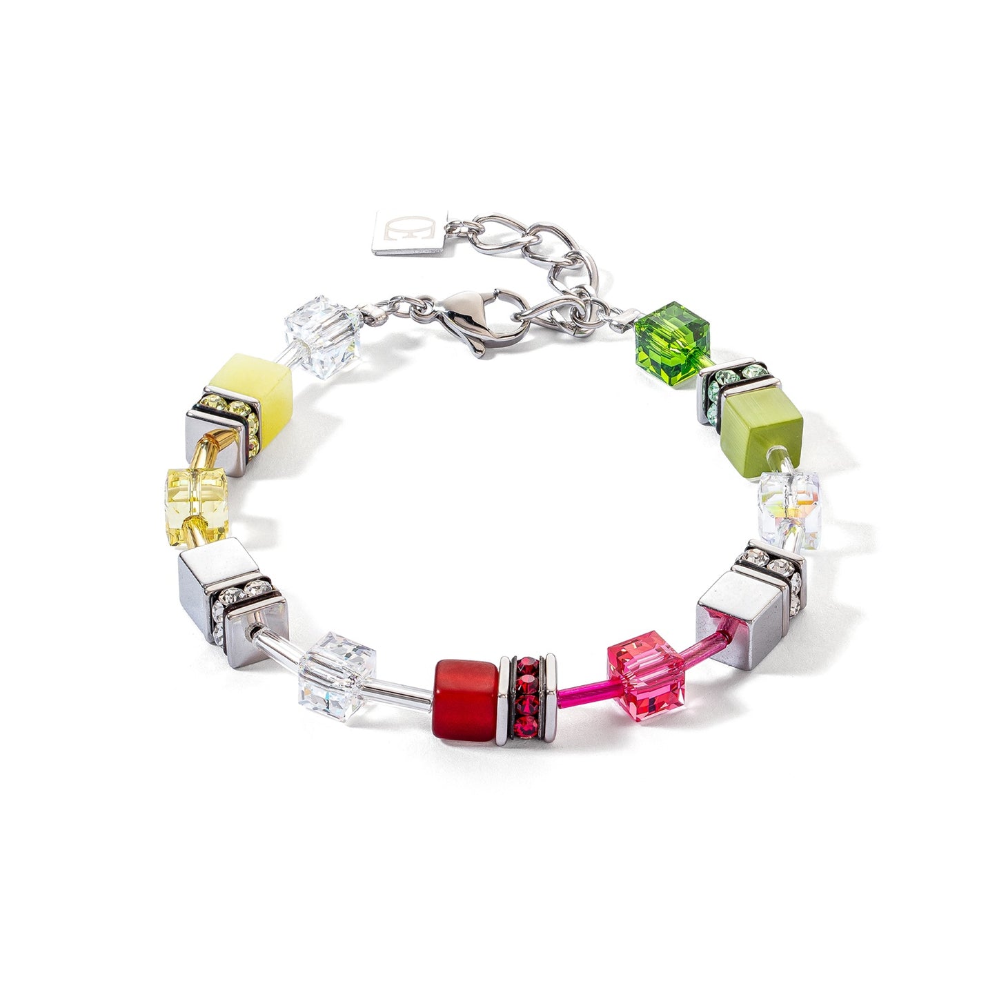 Red, Green, Yellow and Metallic Swarvoski Cube Bracelet