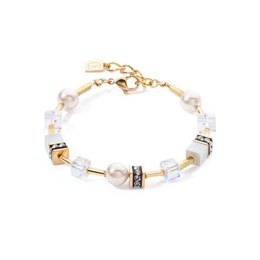 4081/30/1416 YGP White Cube and Swarvoski Pearl Bracelet