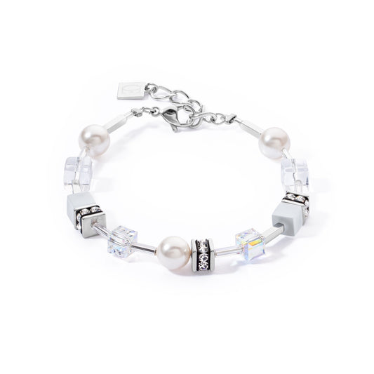 4081/30/1417 White Cube and Swarvoski Pearl Bracelet