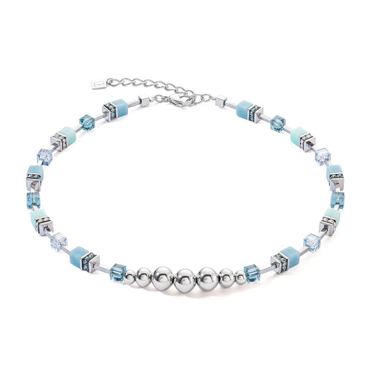Light Blue Swarvoski Cube with Ball Front Necklace