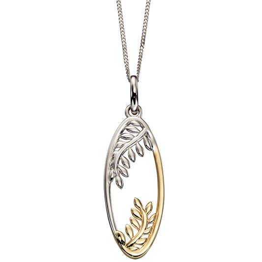 9ct Mixed Gold Oval Vine Pendant